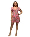 24seven Comfort Apparel Maternity Pink Paisley Short Sleeve Scoop Neck Mini Dress