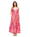24seven Comfort Apparel Maternity Pink Print Lightweight Spaghetti Strap Pocket Maxi Dress
