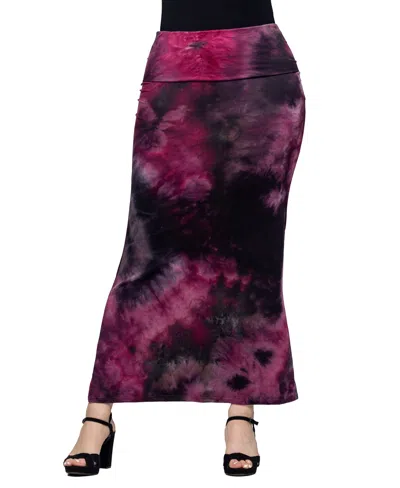 24seven Comfort Apparel Women's Pink Tie Dye Fold Over Waist Maxi Skirt In Brown Multi