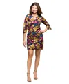 24seven Comfort Apparel Women's Plum Floral Sheath Dress In Multi