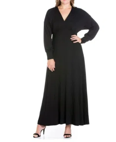 24seven Comfort Apparel Women's Plus Size Bishop Sleeves Maxi Dress In Black