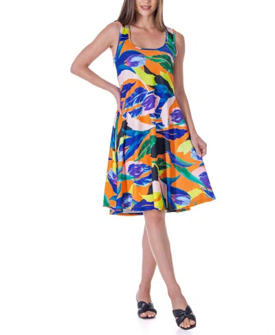 24seven Comfort Apparel Women's Print Sleeveless Knee Length Tank Swing Dress In Miscellane