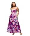 24seven Comfort Apparel Maternity Purple Floral A-line Strapless Maxi Dress With Pockets In White Mult