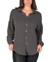 24seven Comfort Apparel Ribbed Button Up Long Sleeve Collared Shirt Jacket In Black