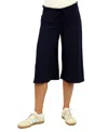 24seven Comfort Apparel Womens Basic Ribbed Knit Drawstring Flared Capri Pants In Blue