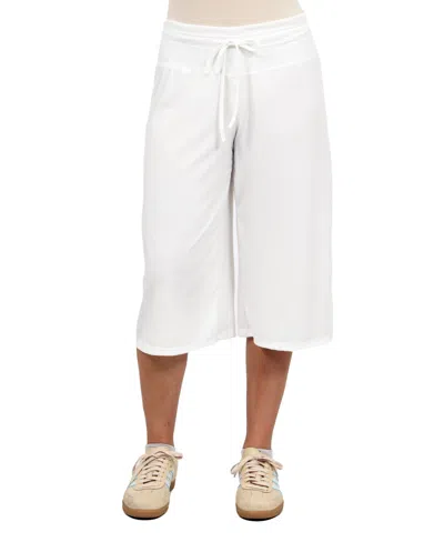 24seven Comfort Apparel Women's Ribbed Knit Drawstring Flared Capri Pants In Neutral