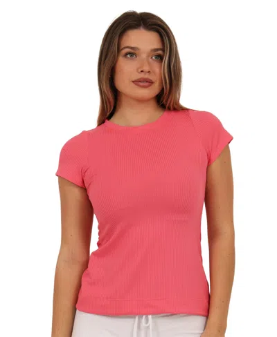 24seven Comfort Apparel Basic Ribbed Knit Round Neck Short Sleeve Top In Orange