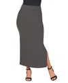 24seven Comfort Apparel Women's Ribbed Knit Side Slit Elastic Waist Maxi Skirt In Black