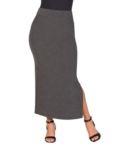24seven Comfort Apparel Women's Ribbed Knit Side Slit Elastic Waist Maxi Skirt In Black