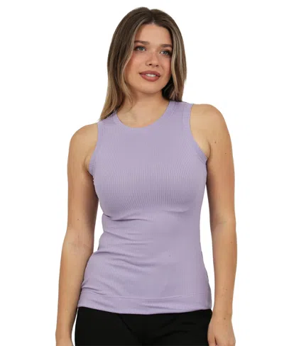 24seven Comfort Apparel Womens Basic Ribbed Knit Round Neck Sleeveless Tank Top In Purple