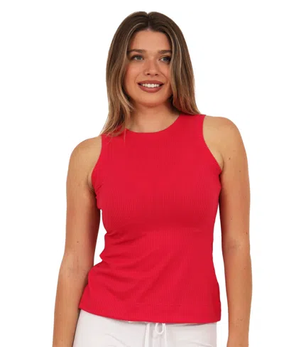 24seven Comfort Apparel Curvy Basic Ribbed Knit Round Neck Sleeveless Tank Top In Red