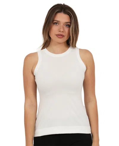 24seven Comfort Apparel Curvy Basic Ribbed Knit Round Neck Sleeveless Tank Top In White