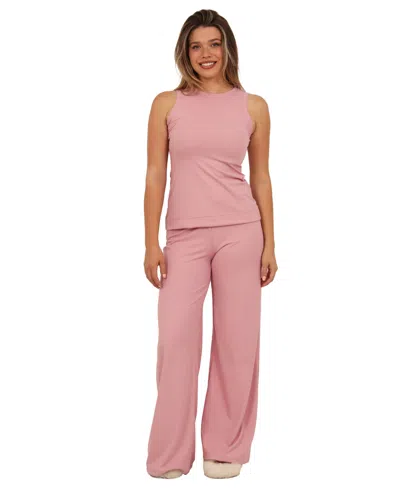24seven Comfort Apparel Womens Basic Ribbed Knit Round Neck Sleeveless Tank Top In Pink