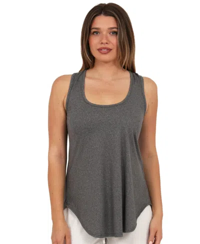 24seven Comfort Apparel Womens Basic Ribbed Knit Sleeveless Scoop Neck Long Flared Tank Top In Gray