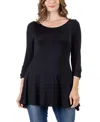 24seven Comfort Apparel Ruched Sleeve Swing Maternity Tunic Top In Black