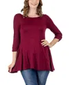 24seven Comfort Apparel Womens 3/4 Sleeve Scoop Neck Tunic Top In Wine
