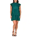 24seven Comfort Apparel Petite Ruffle Cap Sleeve Pleated Tiered Mini Dress In Green