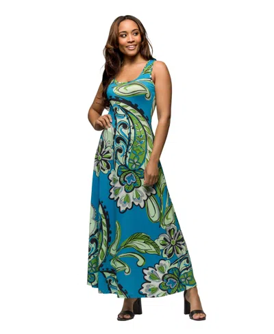 24SEVEN COMFORT APPAREL WOMEN'S SCOOP NECK A LINE SLEEVELESS MAXI DRESS