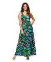 24seven Comfort Apparel Maternity Blue Butterfly Print Scoop Neck A-line Sleeveless Maxi Dress In Green Mult