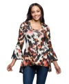 24seven Comfort Apparel Scoop Neck Bell Sleeve Tunic Top Animal Print In Multi