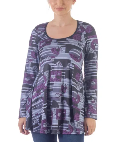24seven Comfort Apparel Women's Scoop Neck Long Sleeve Tunic Top In Purple