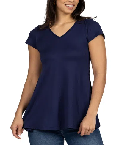 24seven Comfort Apparel Women's Short Sleeve Loose Fit Tunic Top In Navy