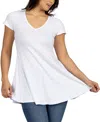 24seven Comfort Apparel Women's Short Sleeve Loose Fit Tunic Top In White