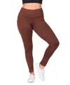 24seven Comfort Apparel Plus Size Comfortable Ankle Length Leggings In Brown