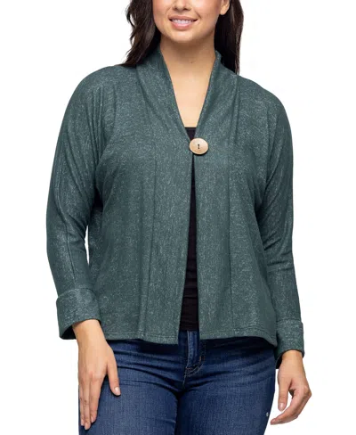 24seven Comfort Apparel Plus Size Button Front Long Sleeve Cardigan Sweater In Hunter