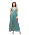 24seven Comfort Apparel Sky Blue Sleeveless V-neck Maxi Dress With Pockets