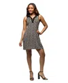 24seven Comfort Apparel Maternity Black And White Sleeveless Collared Mini Dress In Multi