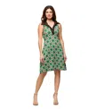 24seven Comfort Apparel Maternity Brown And Green Sleeveless Collared Mini Dress In Multi