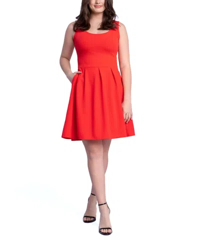 24seven Comfort Apparel Women's Sleeveless Knee Pleated Pocket Dress In Orange