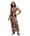 24seven Comfort Apparel Maternity Geometric Floral Print Sleeveless Side Slit Maxi Dress In Green