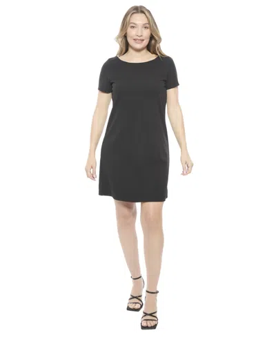 24seven Comfort Apparel Womens Short Sleeve Round Neck Mini Shift Dress In Black