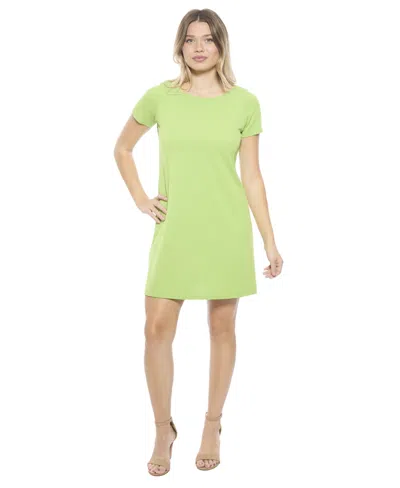 24seven Comfort Apparel Women's Solid Short Sleeve Round Neck Mini Shift Dress In Green