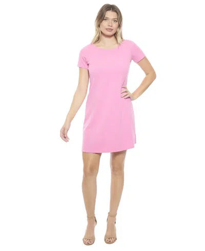 24seven Comfort Apparel Women's Solid Short Sleeve Round Neck Mini Shift Dress In Pink