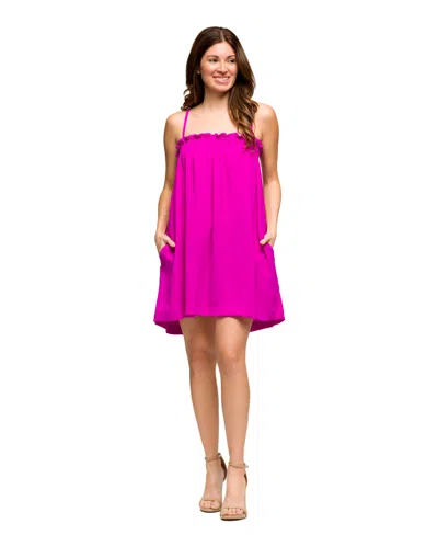 24seven Comfort Apparel Women's Square Neck Spaghetti Strap Smocked Pocket Mini Dress