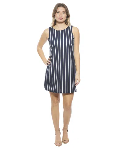 24seven Comfort Apparel Women's Striped Round Neck Sleeveless A-line Mini Shift Dress In Blue