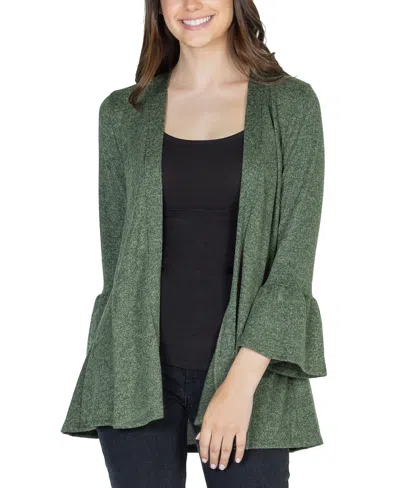 24seven Comfort Apparel Plus Size Bell Sleeve Open Cardigan Sweater In Olive