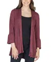 24seven Comfort Apparel Women's Three Quarter Bell Sleeve Open Cardigan Jacket In Wine