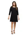 24seven Comfort Apparel Women's Three Quarter Sleeve A Line Knee Length Dress In Black