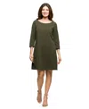 24seven Comfort Apparel Women's Three Quarter Sleeve A Line Knee Length Dress In Green