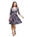 24seven Comfort Apparel Women's Three Quarter Sleeve Fit And Flare Dress In Gray