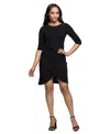 24seven Comfort Apparel Women's Three Quarter Sleeve Ruched Tulip Hem Mini Dress In Black