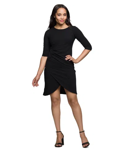 24SEVEN COMFORT APPAREL WOMEN'S THREE QUARTER SLEEVE RUCHED TULIP HEM MINI DRESS