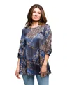 24seven Comfort Apparel Three Quarter Sleeve Tunic Top Animal Print In Multi