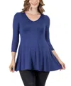 24seven Comfort Apparel Women's Three Quarter Sleeve V-neck Tunic Top In Navy