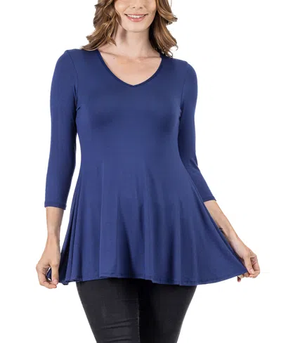 24SEVEN COMFORT APPAREL WOMEN'S THREE QUARTER SLEEVE V-NECK TUNIC TOP