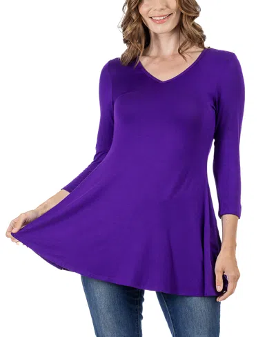 24SEVEN COMFORT APPAREL WOMEN'S THREE QUARTER SLEEVE V-NECK TUNIC TOP